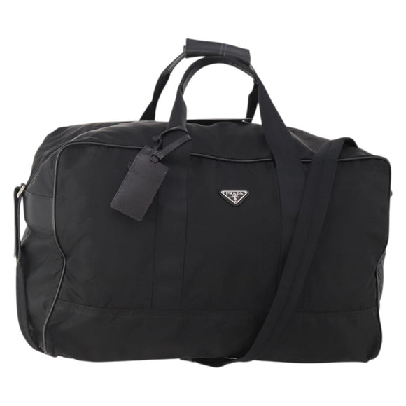 PRADA Boston Bag Nylon 2-weg Zwart Zilver Auth 178374