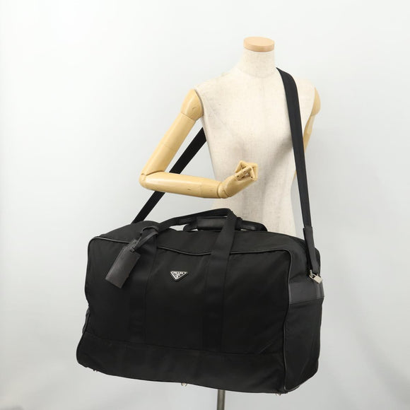 PRADA Boston Bag Nylon 2-weg Zwart Zilver Auth 178374
