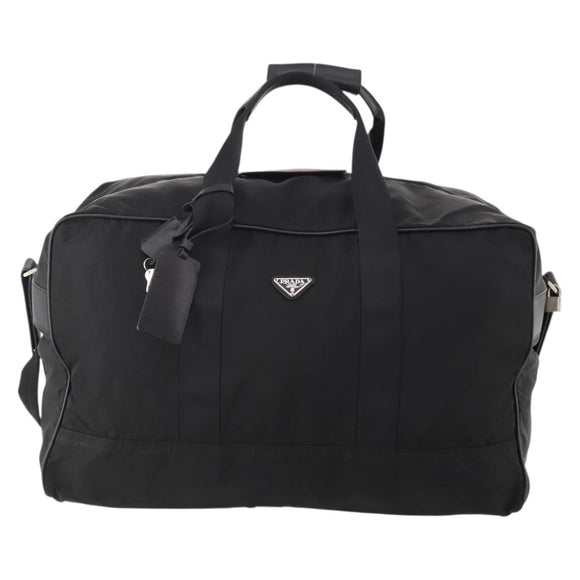 PRADA Boston Bag Nylon 2-weg Zwart Zilver Auth 178374