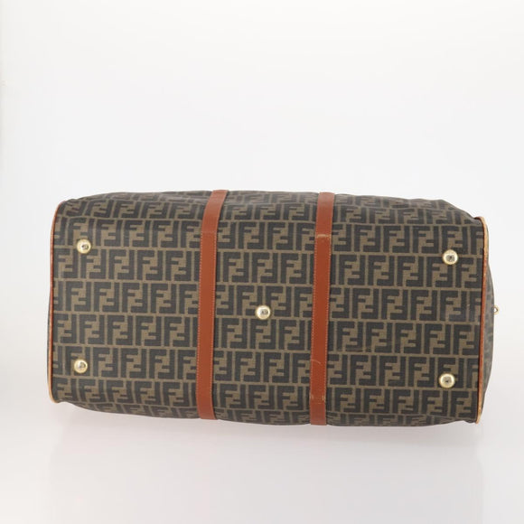 FENDI Zucca Canvas Boston Tasche PVC Schwarz Braun Auth 178375