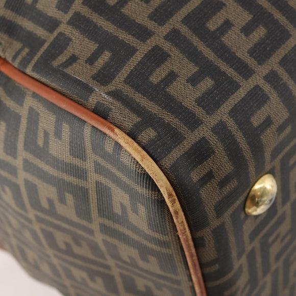 FENDI Zucca Canvas Boston Tasche PVC Schwarz Braun Auth 178375