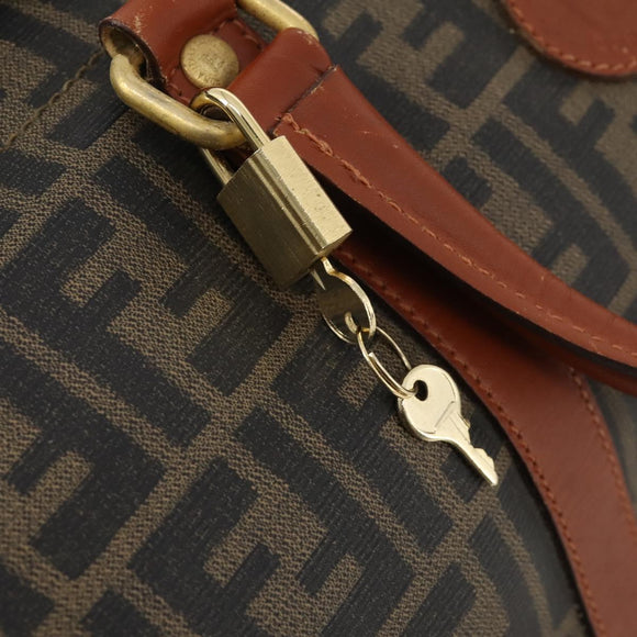 FENDI Zucca Canvas Boston Tasche PVC Schwarz Braun Auth 178375