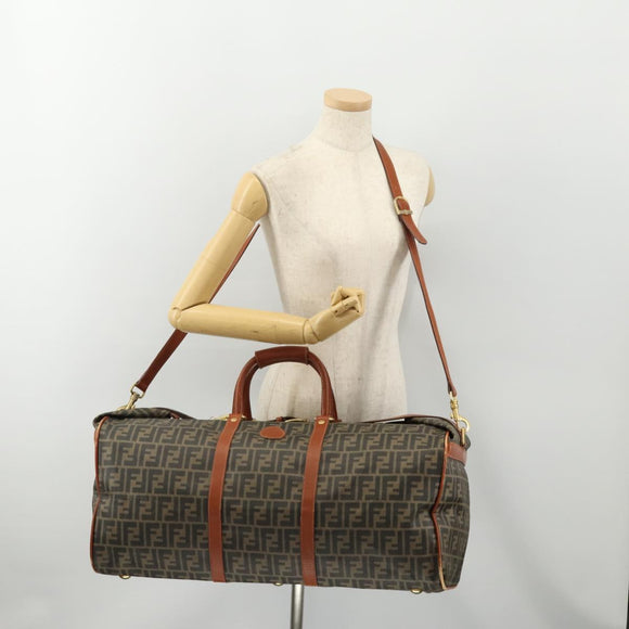 FENDI Zucca Canvas Boston Tasche PVC Schwarz Braun Auth 178375