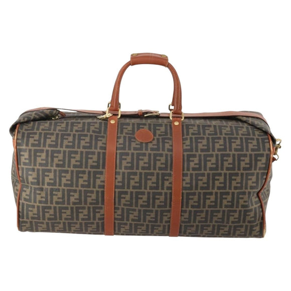 FENDI Zucca Canvas Boston Tasche PVC Schwarz Braun Auth 178375