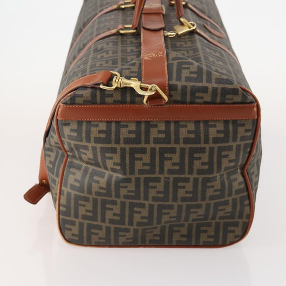 FENDI Zucca Canvas Boston Tasche PVC Schwarz Braun Auth 178375