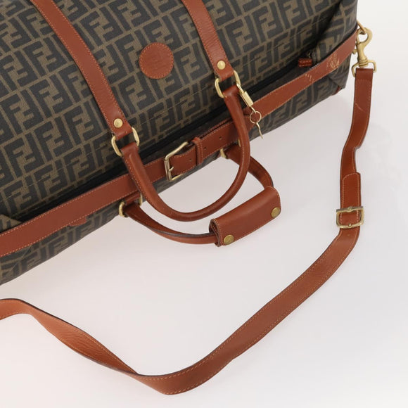 FENDI Zucca Canvas Boston Tasche PVC Schwarz Braun Auth 178375