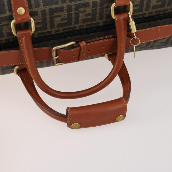 FENDI Zucca Canvas Boston Tasche PVC Schwarz Braun Auth 178375