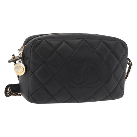 CHANEL Matelasse Chain Shoulder Bag Lamb Skin Black Gold CC Auth 178381A