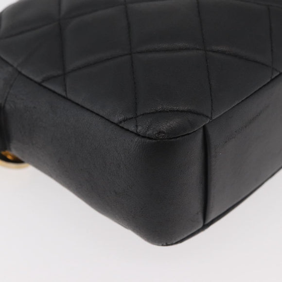CHANEL Matelasse Chain Shoulder Bag Lamb Skin Black Gold CC Auth 178381A