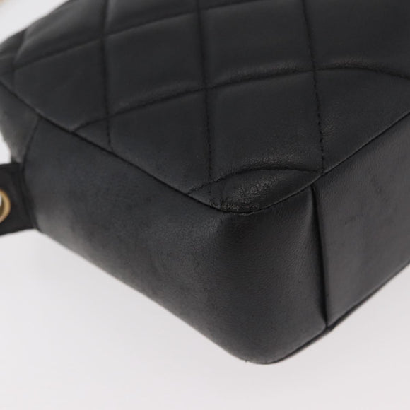 CHANEL Matelasse Chain Shoulder Bag Lamb Skin Black Gold CC Auth 178381A