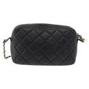 CHANEL Matelasse Chain Shoulder Bag Lamb Skin Black Gold CC Auth 178381A-3