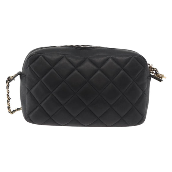 CHANEL Matelasse Chain Shoulder Bag Lamb Skin Black Gold CC Auth 178381A