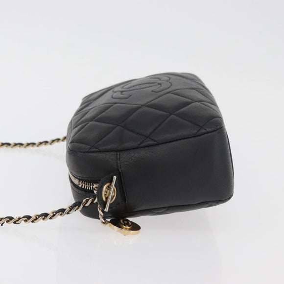 CHANEL Matelasse Chain Shoulder Bag Lamb Skin Black Gold CC Auth 178381A