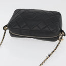 CHANEL Matelasse Chain Shoulder Bag Lamb Skin Black Gold CC Auth 178381A-6