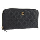 CHANEL Matelasse Long Wallet Lamb Skin Black Gold CC Auth 178384M-1