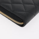 CHANEL Matelasse Long Wallet Lamb Skin Black Gold CC Auth 178384M-10