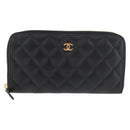 CHANEL Matelasse Long Wallet Lamb Skin Black Gold CC Auth 178384M-2