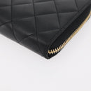 CHANEL Matelasse Long Wallet Lamb Skin Black Gold CC Auth 178384M-9