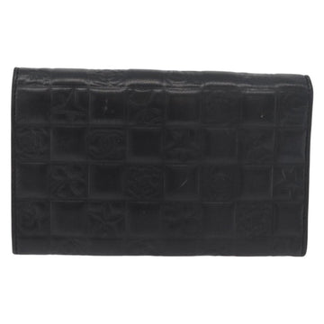 CHANEL Icon Line Wallet Lamb Skin Black Silver CC Auth 178385M - 0