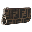 FENDI Zucca Canvas Coin Purse Brown Black Auth 178390-1
