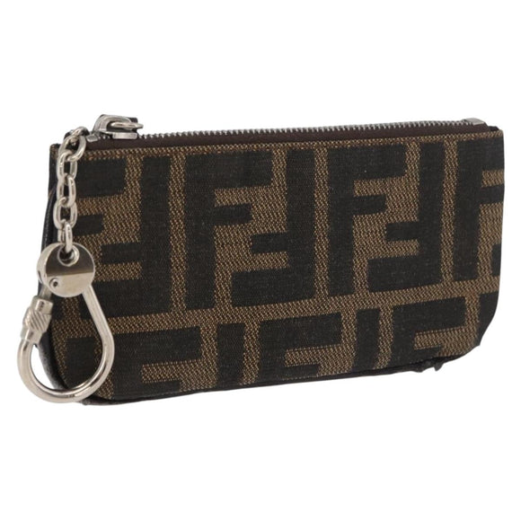 FENDI Zucca Canvas Coin Purse Brown Black Auth 178390