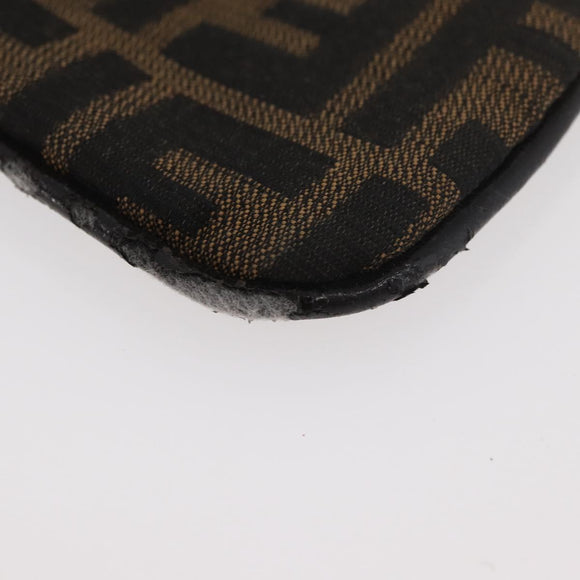 FENDI Zucca Canvas Coin Purse Brown Black Auth 178390