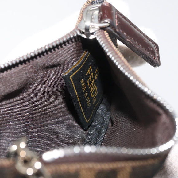 FENDI Zucca Canvas Coin Purse Brown Black Auth 178390