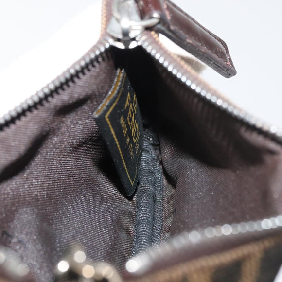 FENDI Zucca Canvas Coin Purse Brown Black Auth 178390