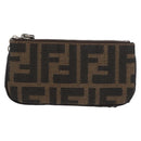 FENDI Zucca Canvas Coin Purse Brown Black Auth 178390-13