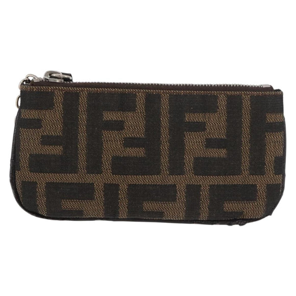 FENDI Zucca Canvas Coin Purse Brown Black Auth 178390
