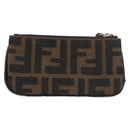 FENDI Zucca Canvas Coin Purse Brown Black Auth 178390-2