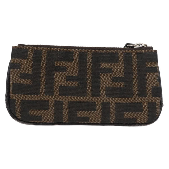 FENDI Zucca Canvas Coin Purse Brown Black Auth 178390