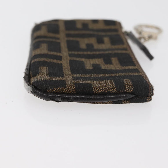 FENDI Zucca Canvas Coin Purse Brown Black Auth 178390