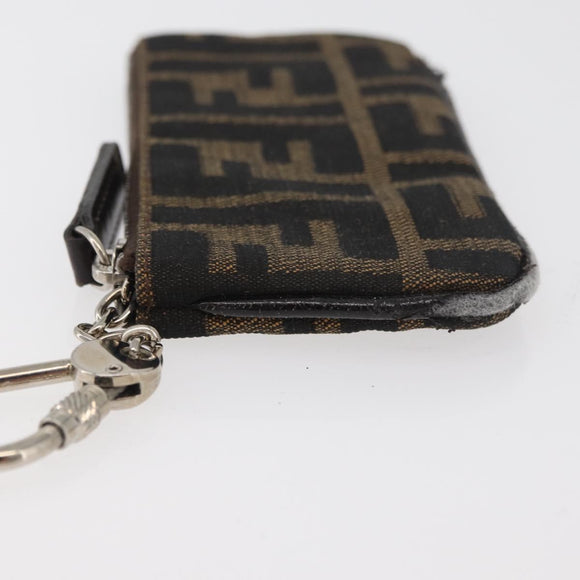 FENDI Zucca Canvas Coin Purse Brown Black Auth 178390