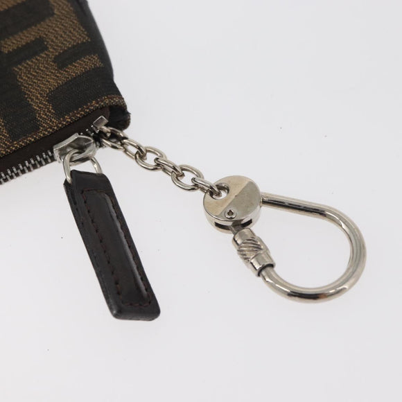 FENDI Zucca Canvas Coin Purse Brown Black Auth 178390