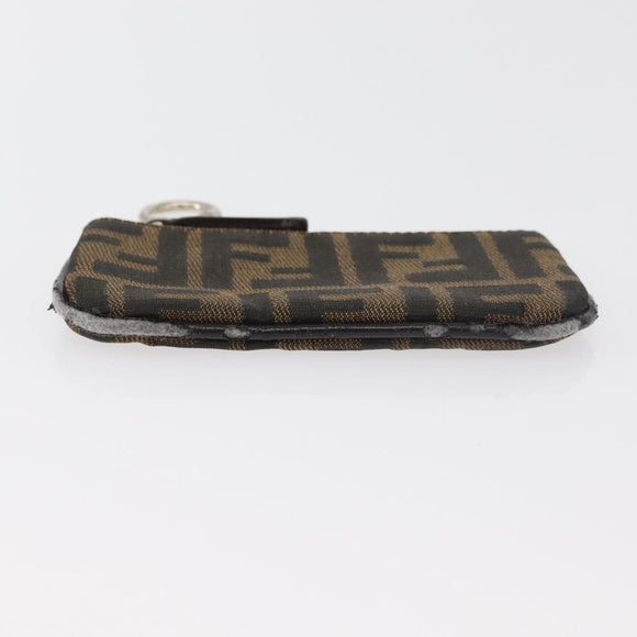 FENDI Zucca Canvas Coin Purse Brown Black Auth 178390