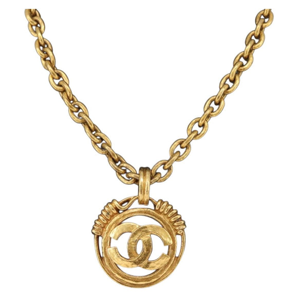 CHANEL COCO Mark Necklace metal Gold CC Auth 178394M