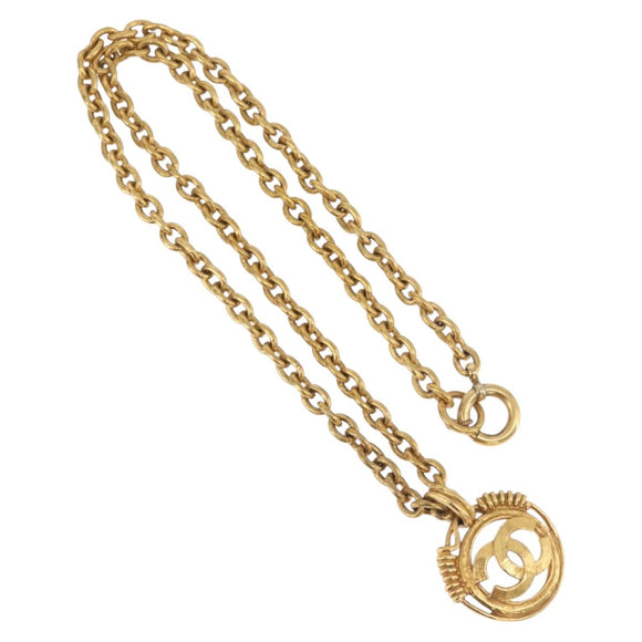 CHANEL COCO Mark Necklace metal Gold CC Auth 178394M