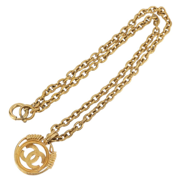 CHANEL COCO Mark Necklace metal Gold CC Auth 178394M