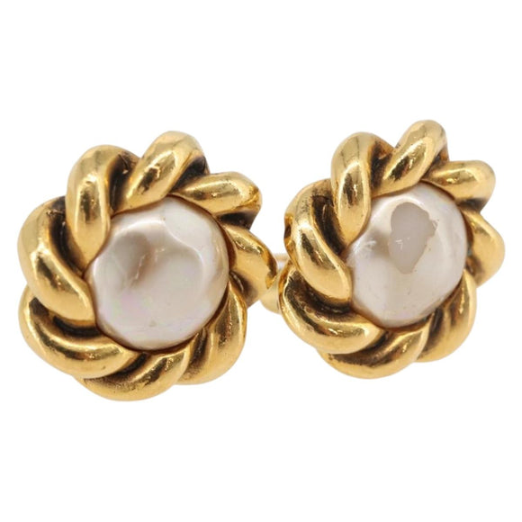 CHANEL Earring metal Gold CC Auth 178396