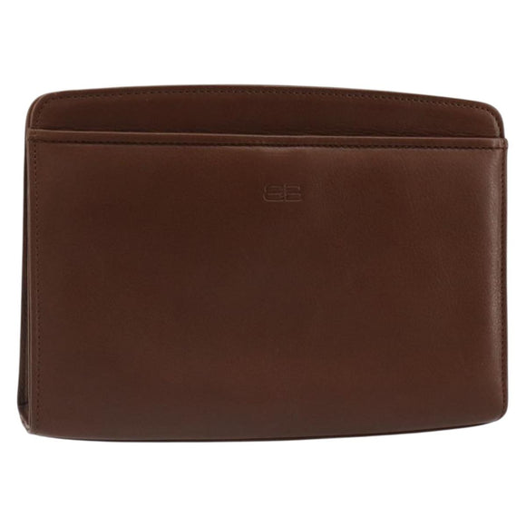 BALENCIAGA Clutch Bag Leather Brown Gold Auth 178398