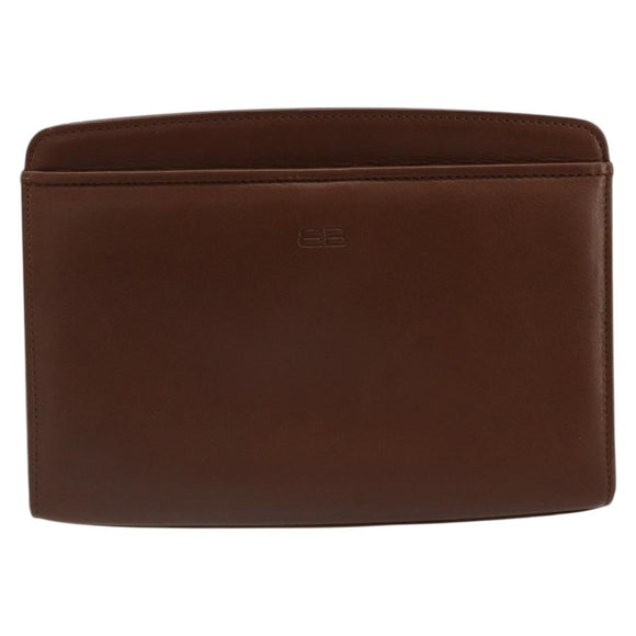 BALENCIAGA Clutch Bag Leather Brown Gold Auth 178398