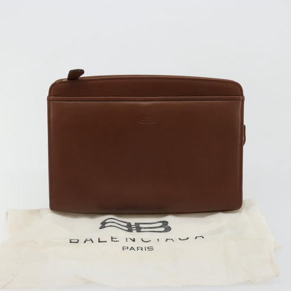 BALENCIAGA Clutch Bag Leather Brown Gold Auth 178398