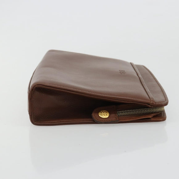 BALENCIAGA Clutch Bag Leather Brown Gold Auth 178398