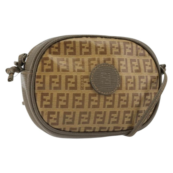 FENDI Zucchino Canvas Shoulder Bag Coated Canvas Beige Gold Auth 178399