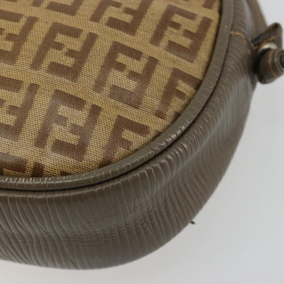 FENDI Zucchino Canvas Shoulder Bag Coated Canvas Beige Gold Auth 178399