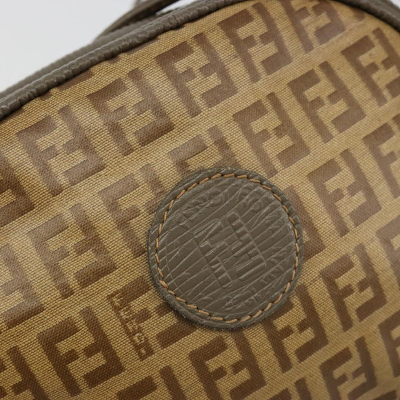 FENDI Zucchino Canvas Shoulder Bag Coated Canvas Beige Gold Auth 178399