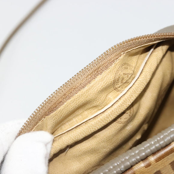 FENDI Zucchino Canvas Shoulder Bag Coated Canvas Beige Gold Auth 178399