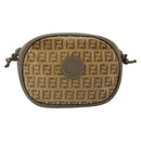 FENDI Zucchino Canvas Shoulder Bag Coated Canvas Beige Gold Auth 178399-13