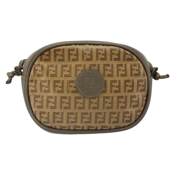 FENDI Zucchino Canvas Shoulder Bag Coated Canvas Beige Gold Auth 178399